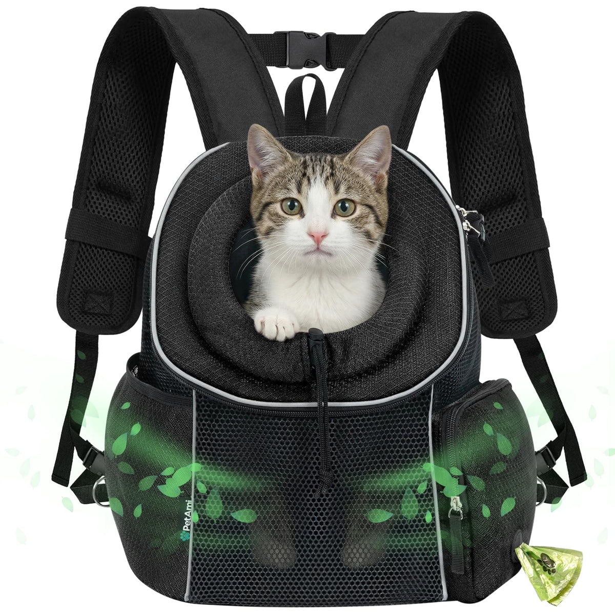 PetAmi Dog Carrier Backpack, Hands Free Front Pet Carrier, 14 lbs, Black