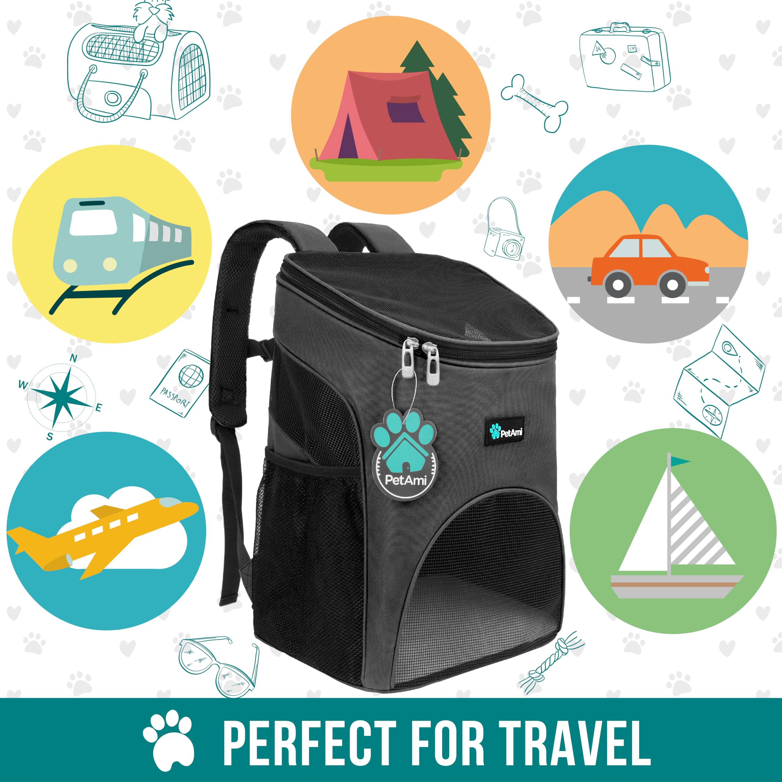 PetAmi Cat Backpack Carrier, Airline Approved Pet Carrier Backpack for Small Dogs and Large Cats, Soft Sided Collapsible Ventilated with Sherpa Bed for Hiking Travel, Max 18 lbs, Gray