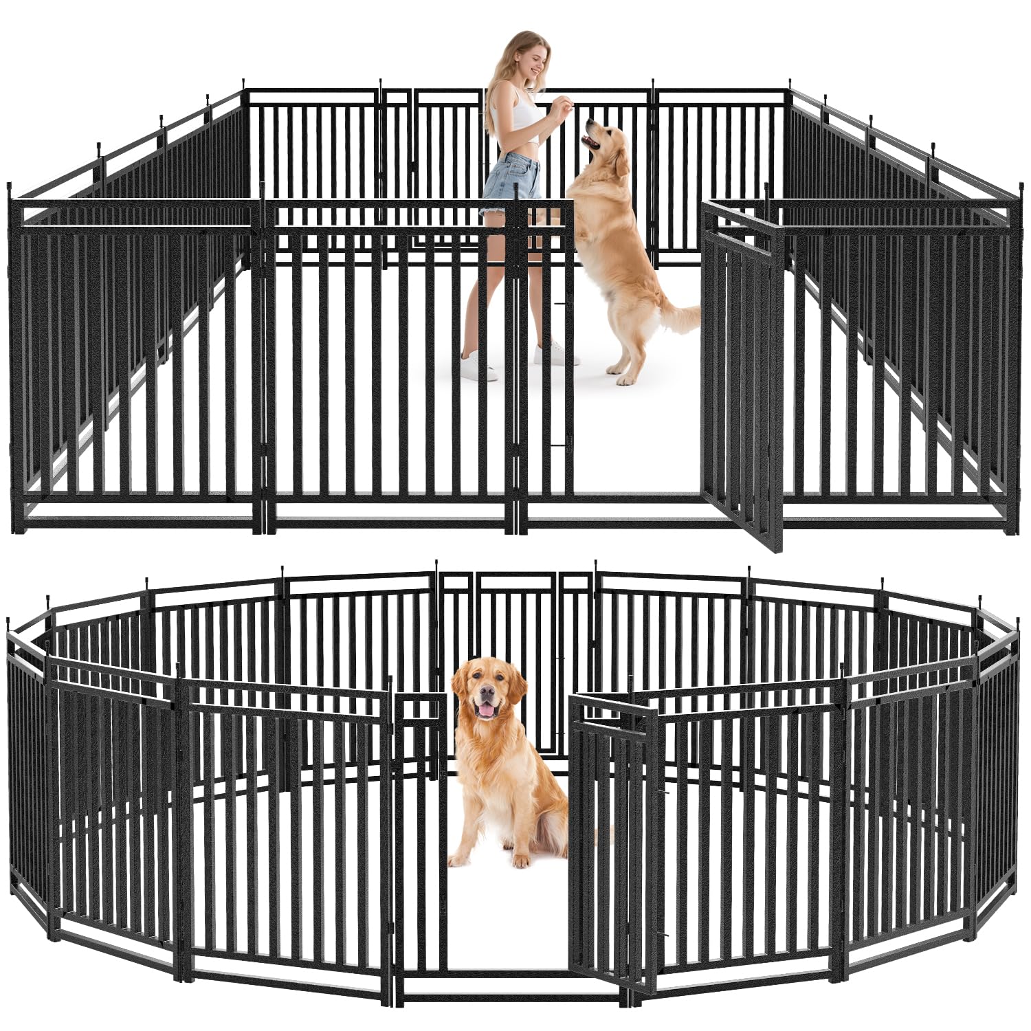 Petorldog Dog Fence Outdoor for Yard Dog Playpen Indoor 40" Height 16 Panels Portable Puppy Playpen Dog Kennel for RV Camping(Black-Silver)