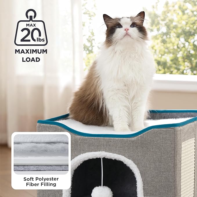 Bedsure Cat House Bed for Indoor Cats with Fluffy Ball and Scratch Pad