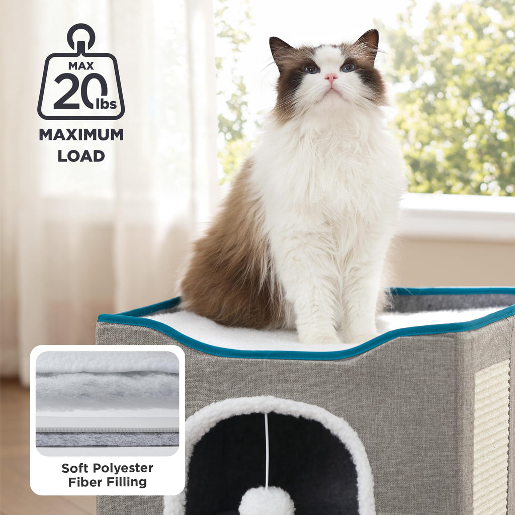 Bedsure Cat House Bed for Indoor Cats with Fluffy Ball and Scratch Pad,Grey