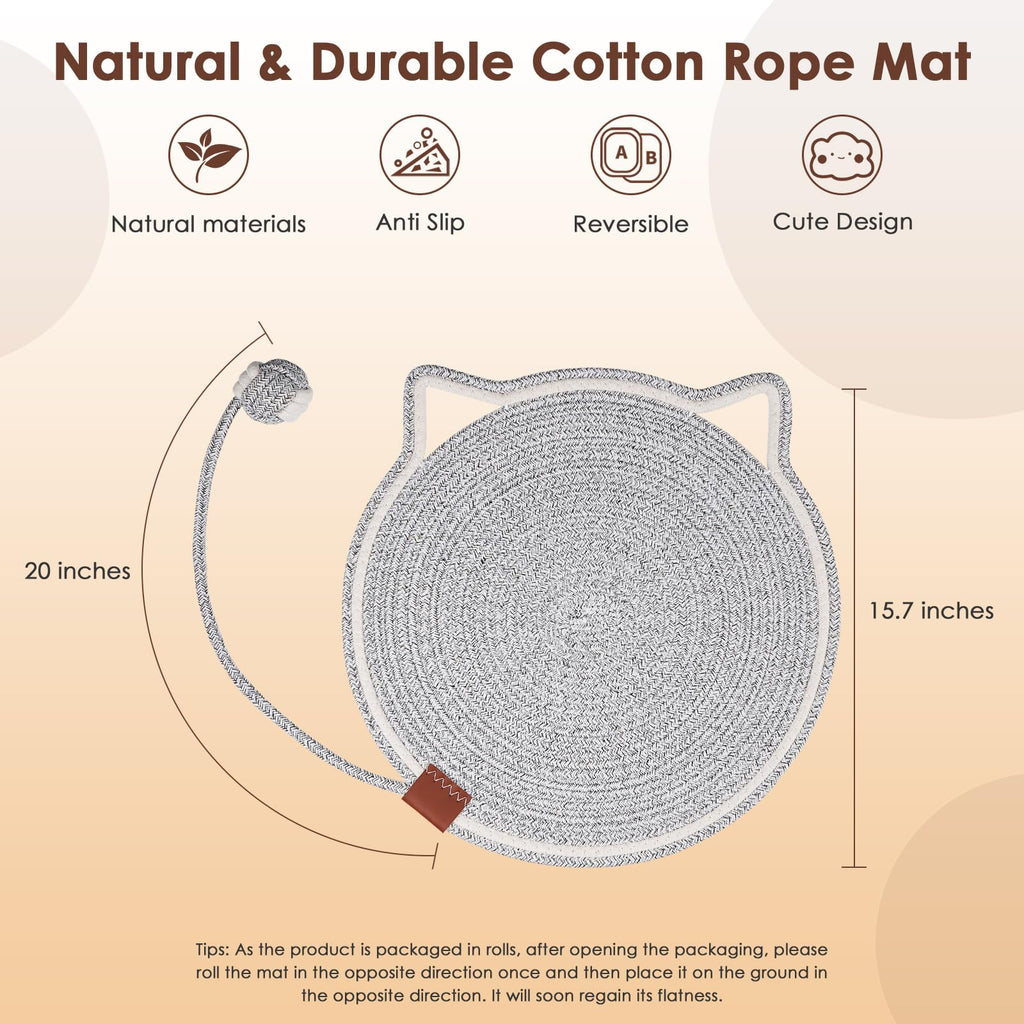 Cat Scratcher Mat, Natural Cotton Rope Cat Scratch Pad, 15.7'' Round Horizontal Floor Cat Scratching Pads for Indoor Cats, Cat Furniture Protector for Wall, Couch, Carpets, Sofas