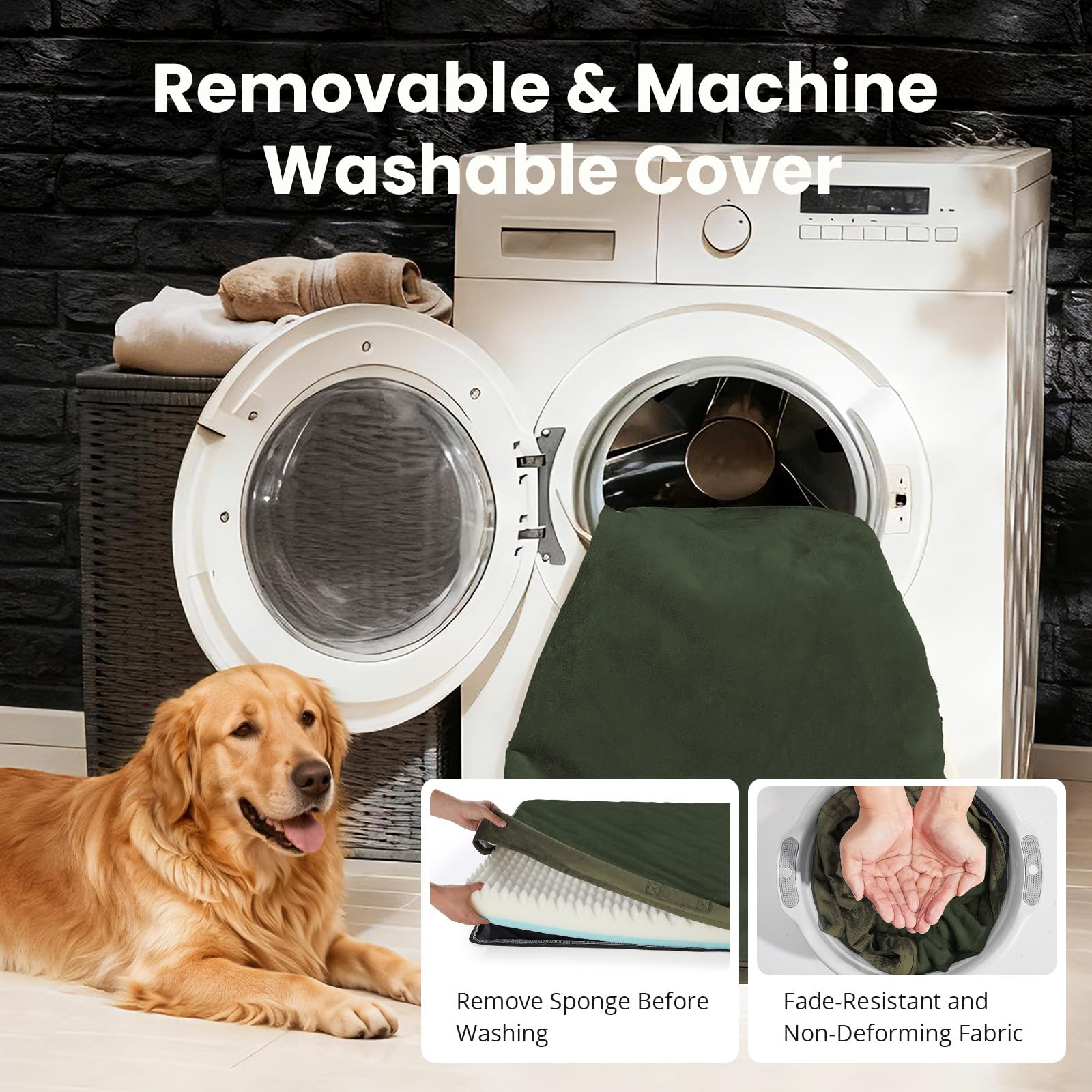 OhGeni Orthopedic Waterproof Large Dog Bed, Memory Foam, 41 inch(Green)