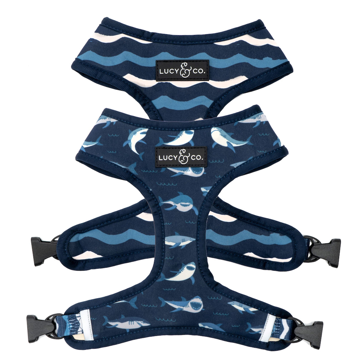 Lucy & Co. Reversible Dog Harness - Water-Repellent Neoprene, Dual-Print Design, Easy Swap Style, Adjustable Comfort Fit - Set Sail Reversible Harness - X-Large