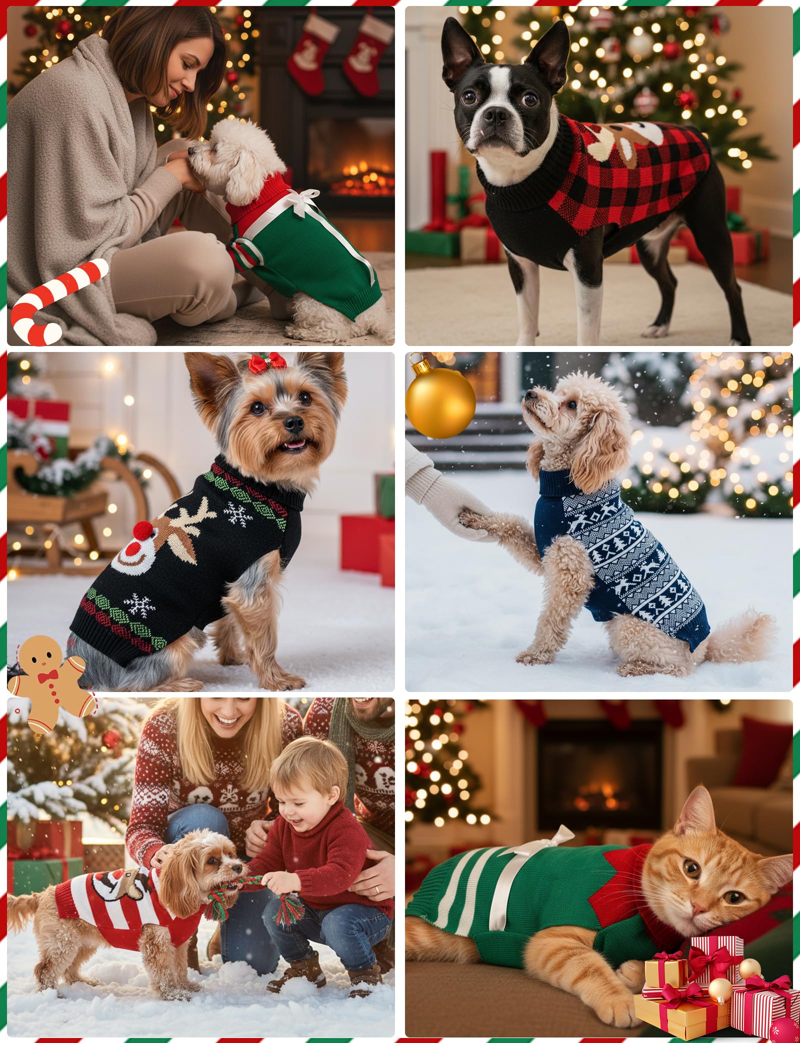 Dog Christmas Sweater, Soft Warm Pet Clothes Coat for Small Medium Large Dogs and Cats Boy Girl, Fall Cozy Holiday Turtleneck Knitting Collar Pullover Pup Outfit Costume for Thanksgiving New Year