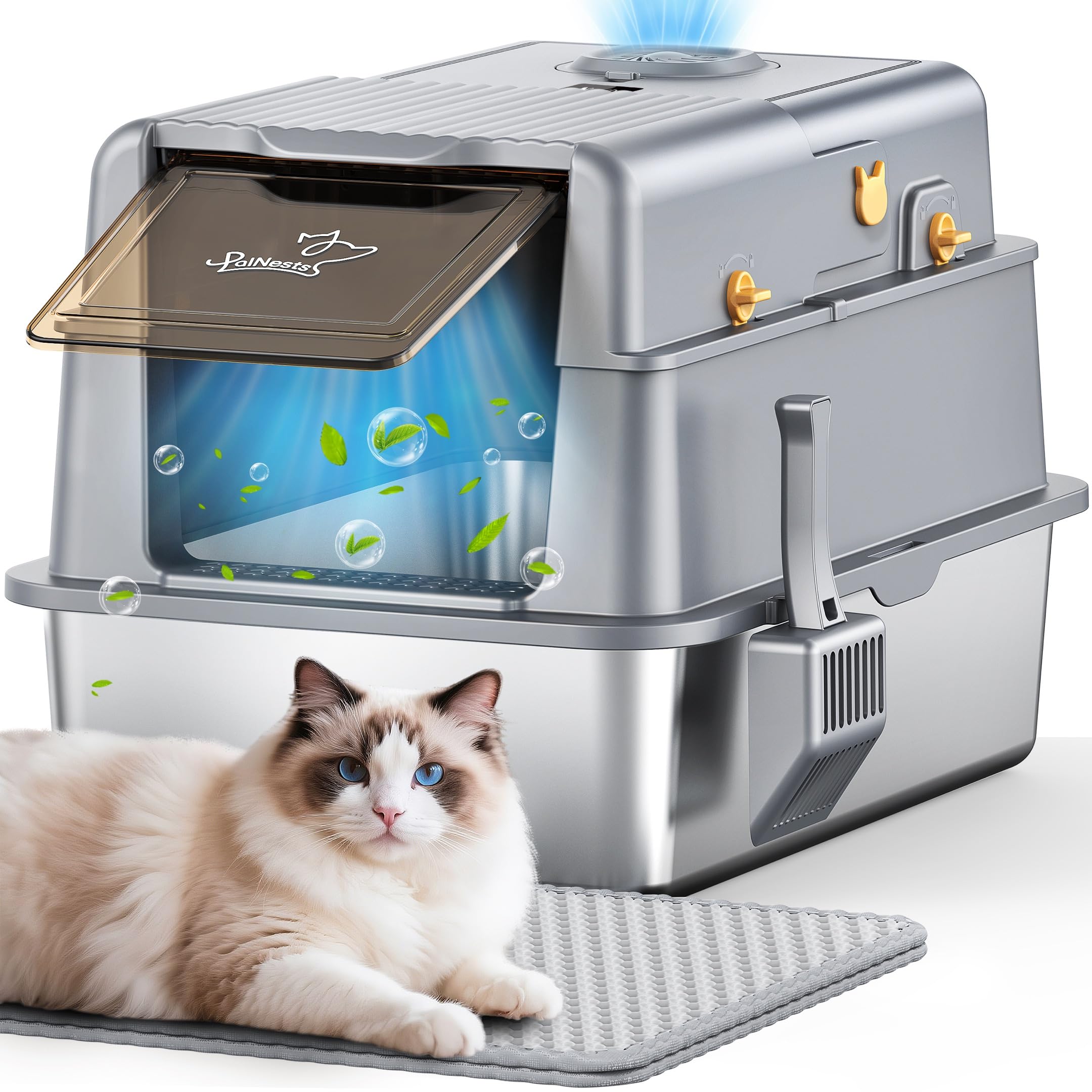PalNests L7 Ultra-Stainless Steel Litter Box, Smart Odor Control System