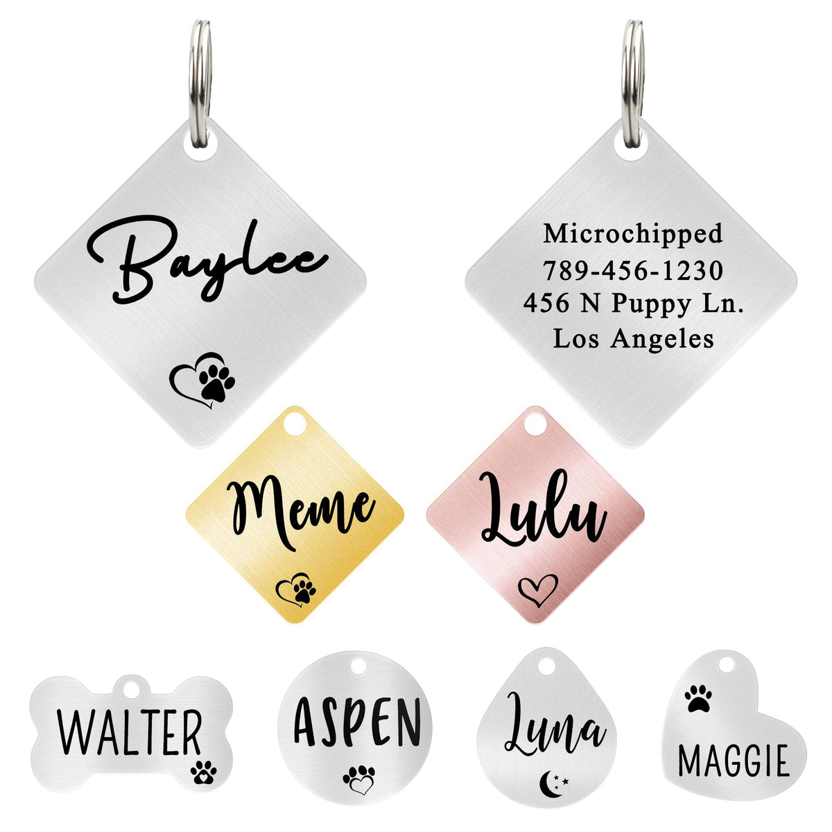 Ultra Joys Custom Personalized Pet ID Tag - Brushed Stainless Steel Heart in Rose Gold, Large