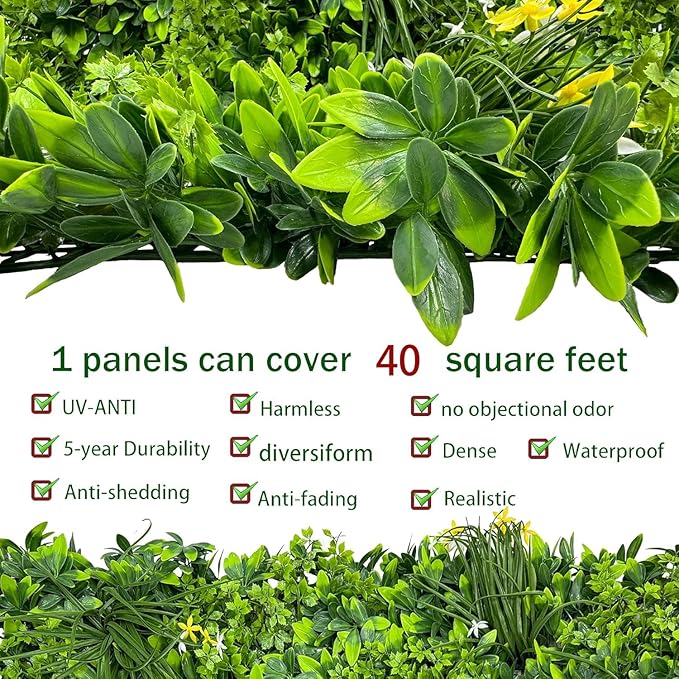 Artificial Plant Wall Roll: 48 X120 in (40 sqft) UV-Anti Ivy Privacy Fence Screen Faux Greenery Panels Backdrop Boxwood Ivy Vine Leaf Hedge Fence for Indoor Outdoor Green Decor
