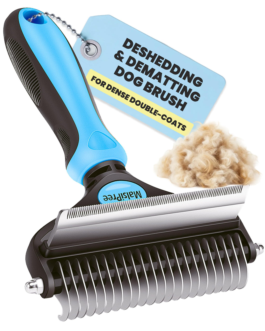 MalsiPree Dog Brush for Shedding - Large Blue, 2-in-1 Deshedding Rake