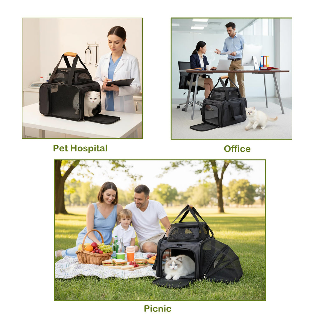 MOYLLOG Expandable Pet Carrier Bag - Airline-Approved, Breathable Mesh, Secure Zippers, Padded Handle & Multi-Pockets (Light Grey)