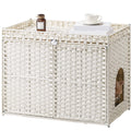 SETVSON Cat Litter Box Enclosure Furniture, Handwoven PE Rattan, White