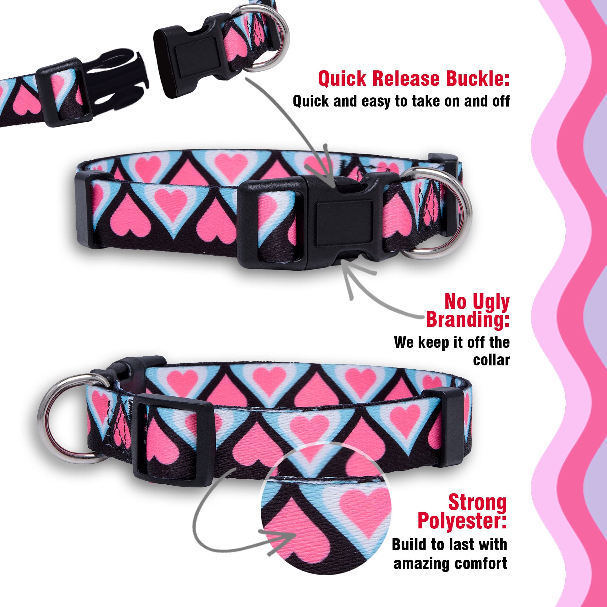 Native Pup Valentine’s Dog Collar- Valentines Day Pet Collars- Valentine Girly Hearts- Pink Red Heart- Cute Boy Girl Puppy Gift- Adjustable for Small, Medium, Large Breeds (Blue & Pink Hearts, Medium)