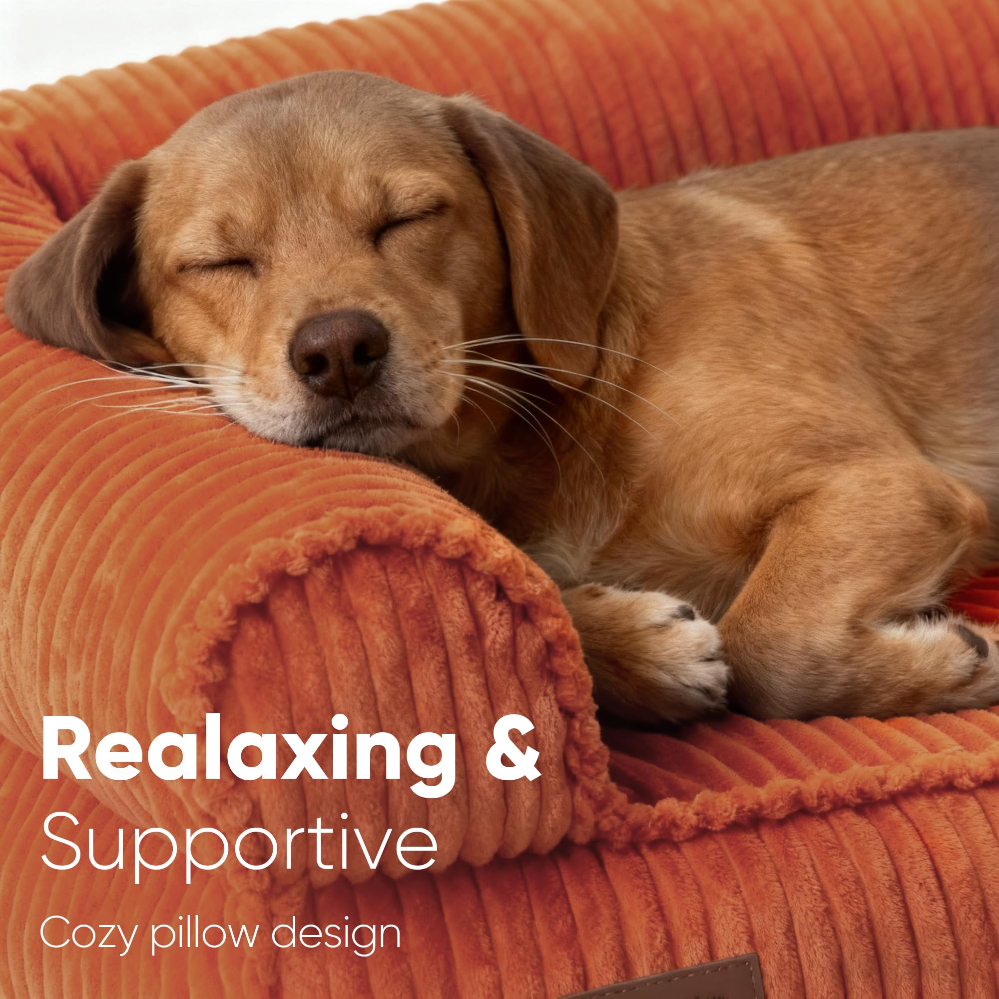 FUKUMARU Cute Dog Bed, Waterproof Corduroy Dogs Couch, 36in Orthopedic Pet Sofa for Medium to Large Dogs Dog, Warm Cotton Pet Bed with Washable Cover, Orange