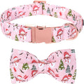Bobo Rainbow Christmas Dog Collar, Christmas Tree and Snowman Print Cute Winter Holiday Collars Cotton Adjustable Comfortable Pink Dog Collar with Bow,Stylish Collars for X-Small Girl Dogs