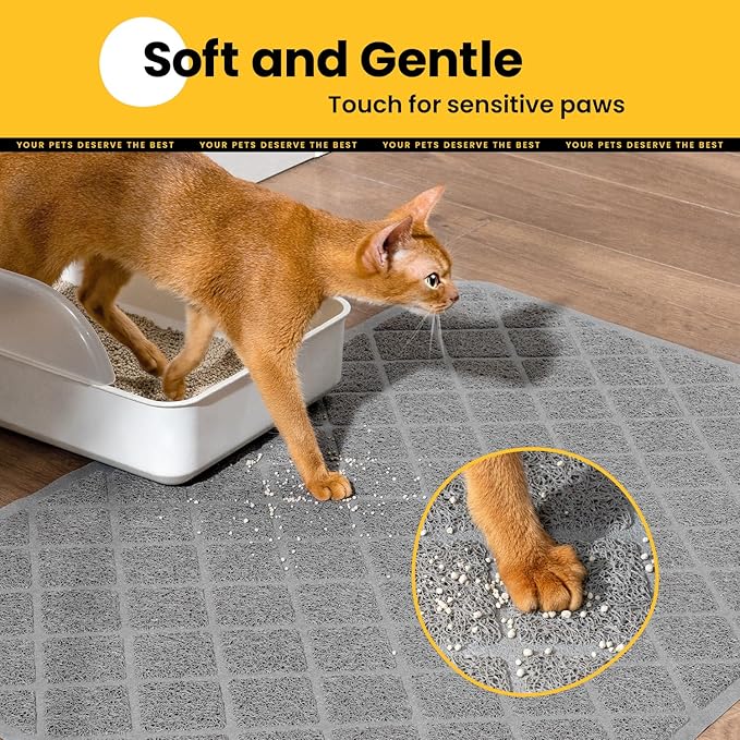 Cat Litter Mat Litter Trapping Mat, 40" x 28" Premium Durable PVC Grid Mesh with Scatter Control, Non-Slip, Less Waste Cat Litter Box Mat, Soft on Kitty’s Paws, Urine Waterproof