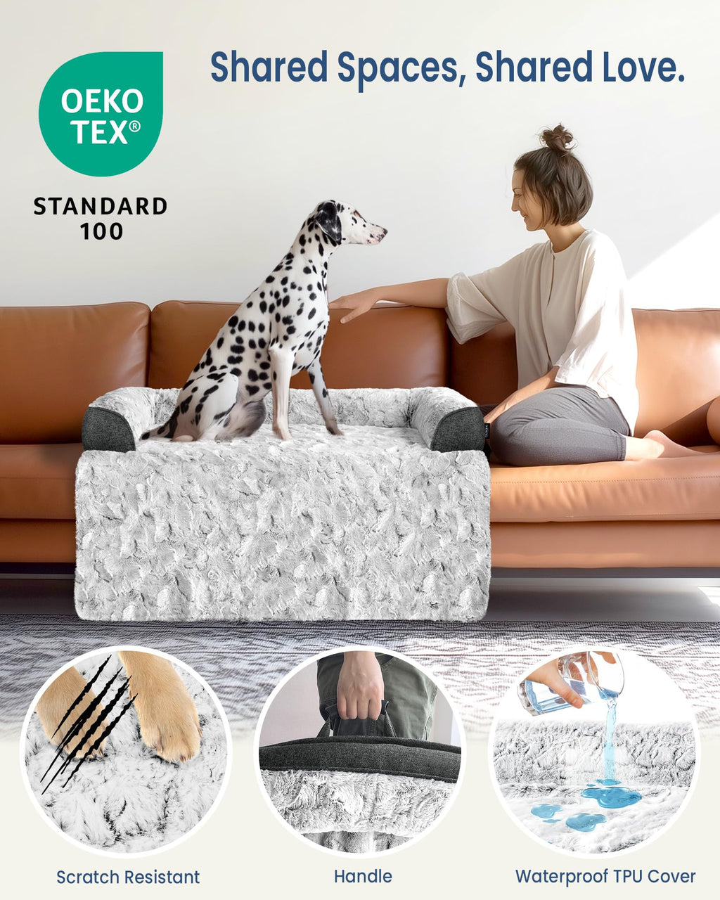 blunique Calming Large Dog Bed for Couch, 41 x 37 inch Removable Couch Cover for Dogs Washable, Non-Slip Fluffy Plush Dog Sofa Mat for Furniture Protector - Grey