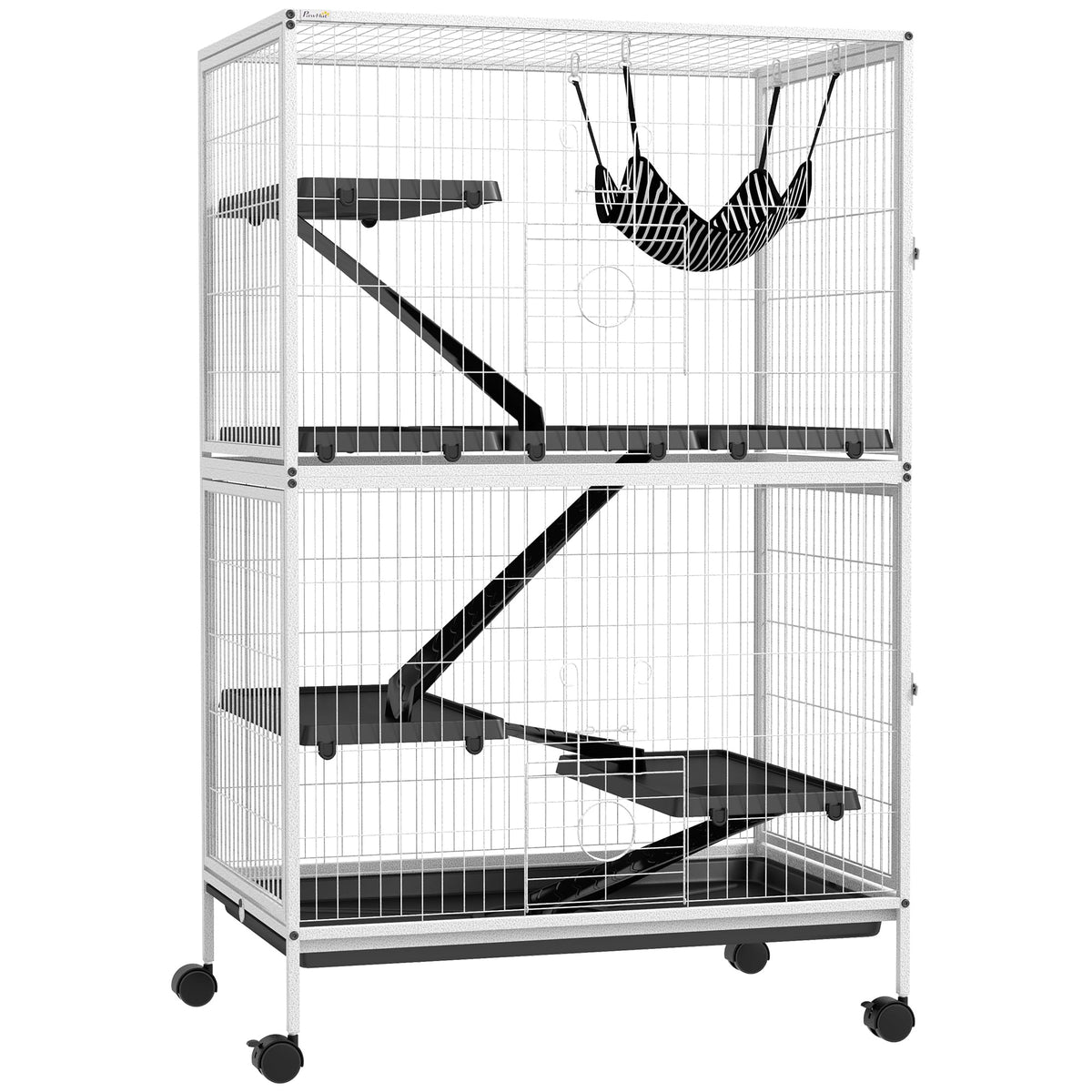 PawHut Metal Small Animal Cage, 5-Tiers Rolling Big Ferret Cage, Gray