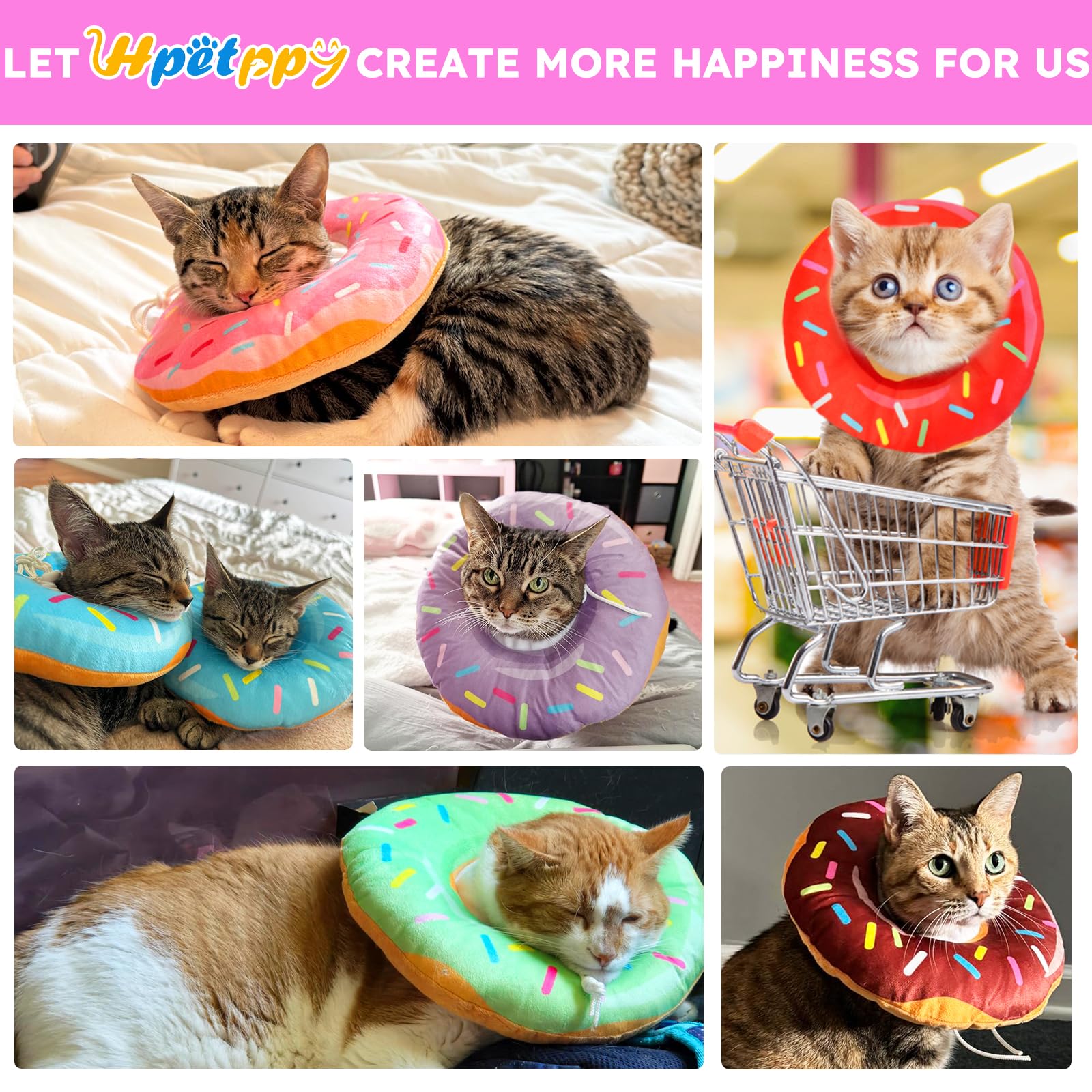 Hpetppy Cat Cone Collar Soft, Cat Recovery Collar for Wound Healing Cute Donut Adjustable Kitten Cones to Stop Licking Comfortable Lightweight Neck Elizabethan Collars for Kittens After Surgery