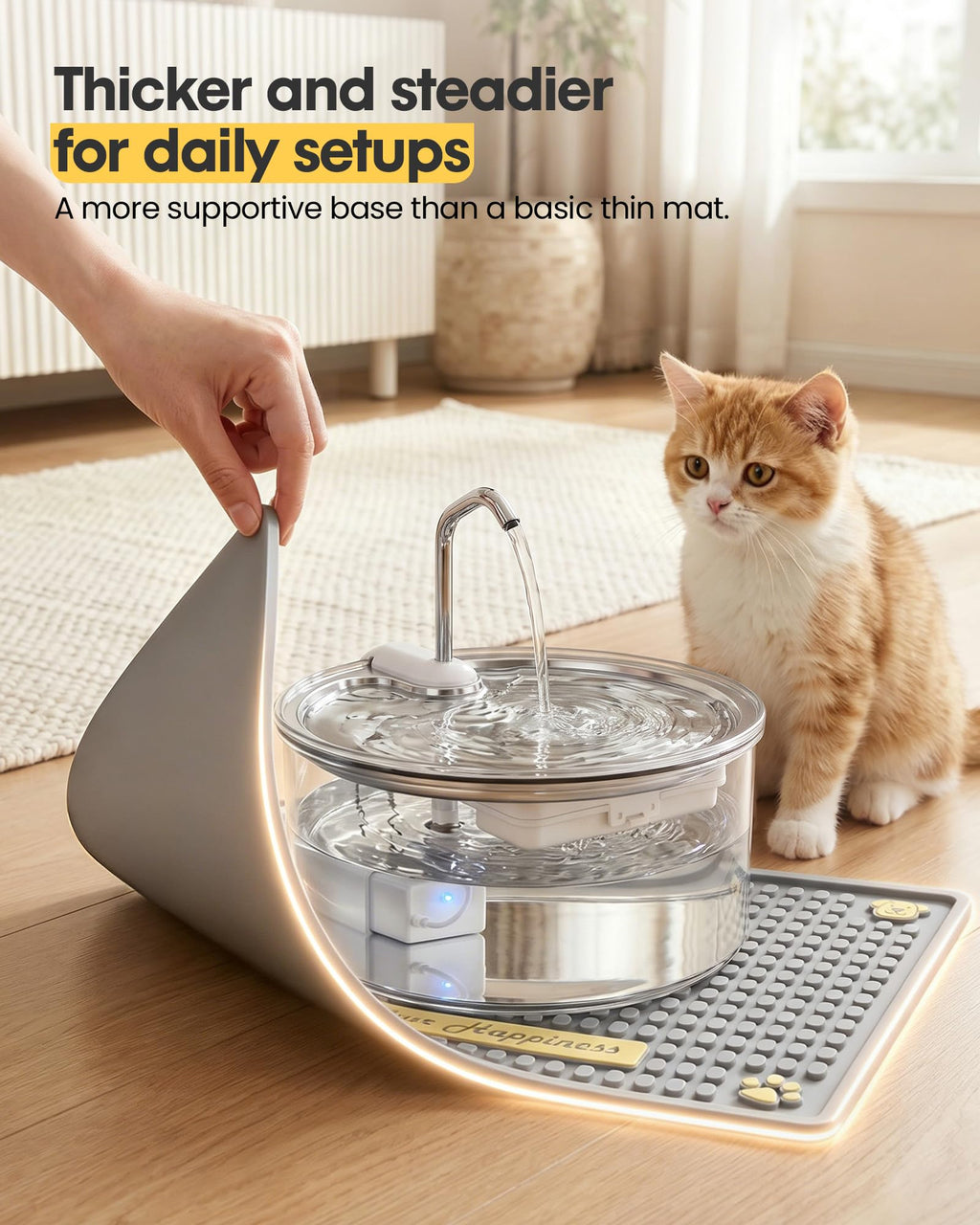 Tomxcute Cat Water Fountain Mat,Waterproof Non-Slip Pet Placemat,20 * 14"