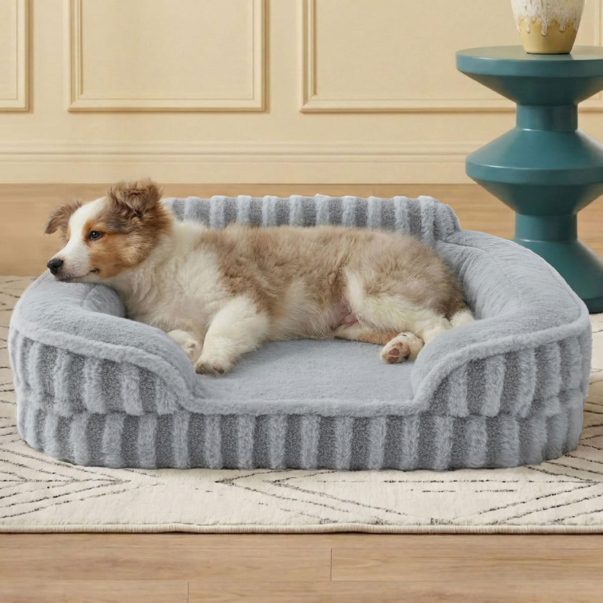 LE SURE Cute Cozy High Back Orthopedic Dog Beds Large Sized Dog,35" Beige