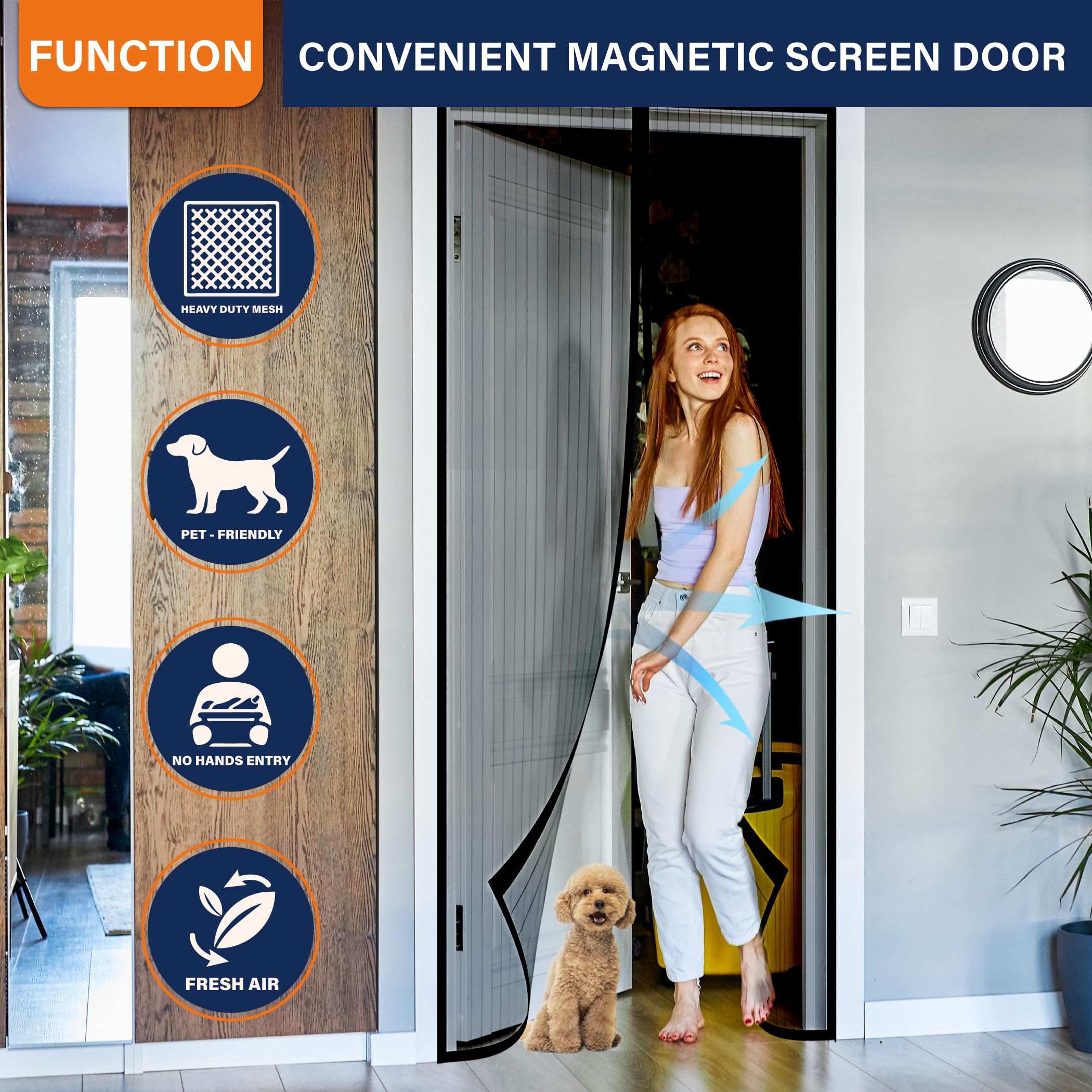 Magnetic Screen Door, Door Screen Magnetic Closure-Keeps Bugs Out Let Breeze in, Heavy Duty Mesh - Pet and Kid Friendly, Works with Front Doors, Sliding Doors Fit Door Size 40 x 96 Inch