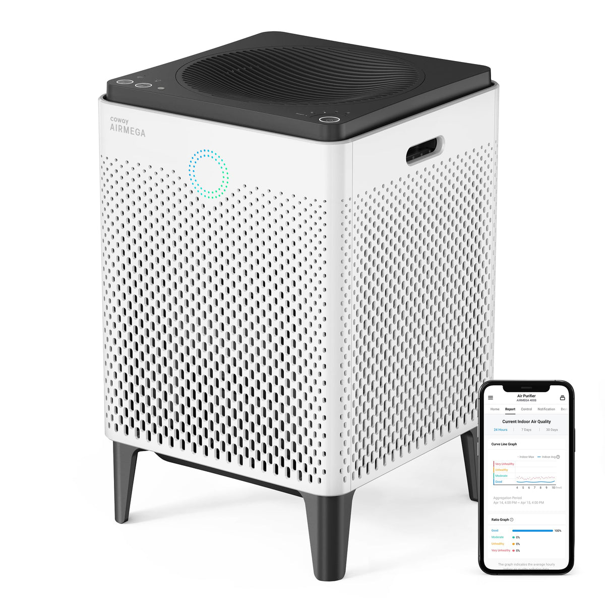 COWAY Air Purifiers for Large Room Whole Home Up to 4,253ft², 2 Sets of XL Washable Pre-Filters and HEPA Filters for Dual Purification, AQI, Turbo Mode, Timer, Wheels, 5yr Warranty, ProX(B)