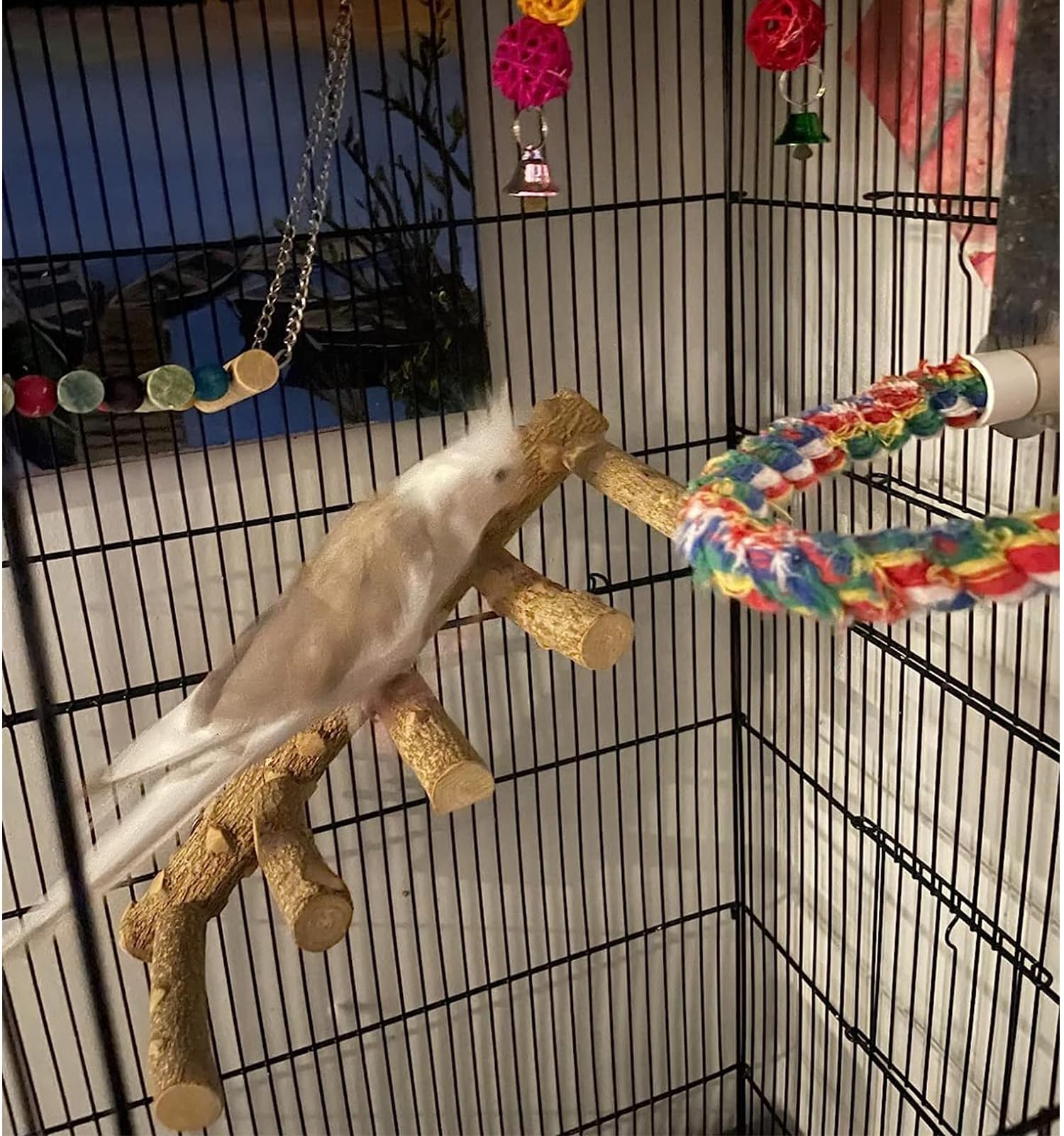 Bolagar Bird Parrot Ladder Perch for Cage, Nature Wooden Bird Bridge Exercise Stands Parrot Climbing Chewing Toys for Small Animal
