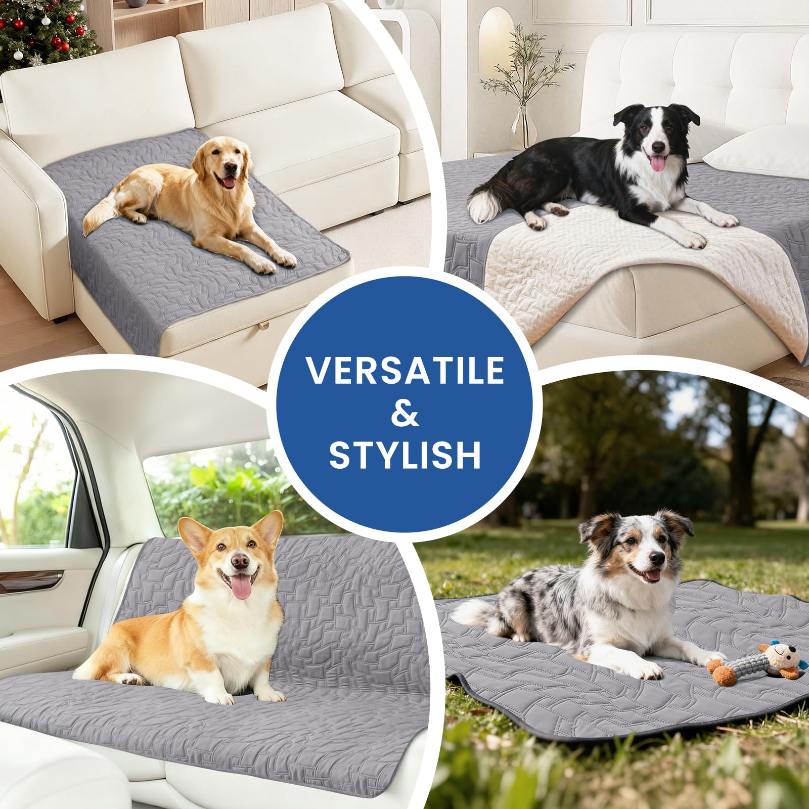 CYCMACO Waterproof Dog Bed Cover, Non-Slip Dog Blanket for Couch, Couch Covers for Dogs Washable, Pet Blanket for Furniture, Pet Bed Mat for Sofa, Car, Pet Supplies (52x82 Inch, Light Grey)