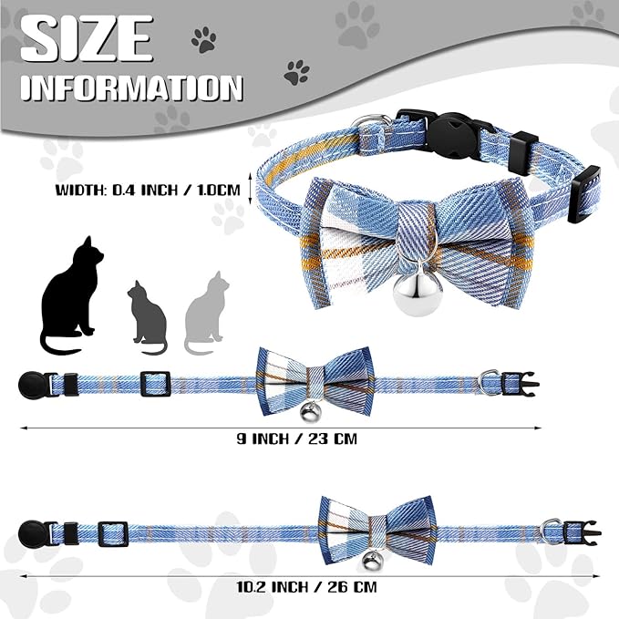 Weewooday 10 Pcs Breakaway Cat Collar with Bow Tie and Bell, Kitten Collar for Cat, Adjustable Cute Plaid Safety Kitty Collars for Birthday Pet Christmas Party Supplies, 10 Styles