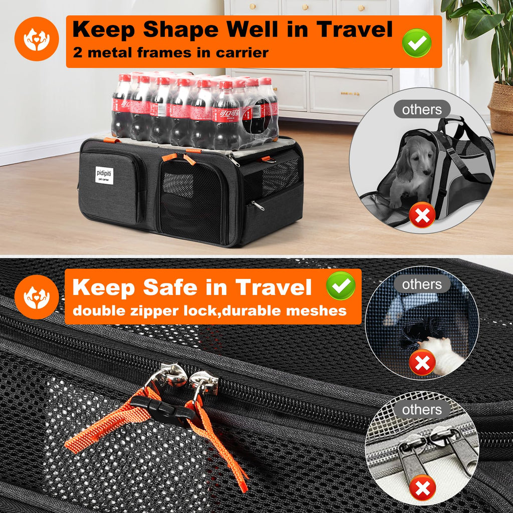 pidipiti 19x13x9 top Expandable pet Carrier, for Small Dog/cat up to 10 lbs