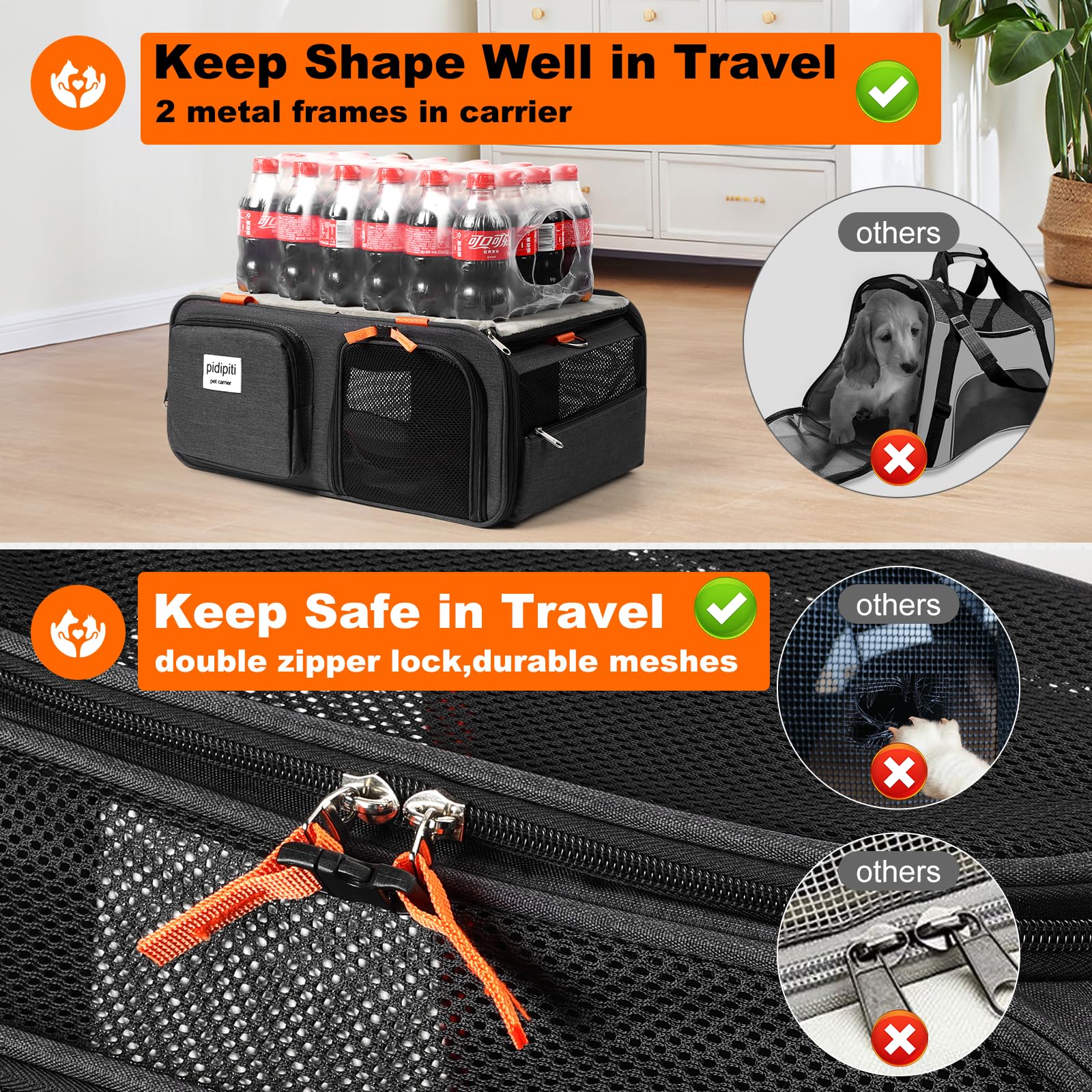 pidipiti 19x13x9 top Expandable pet Carrier, for Small Dog/cat up to 10 lbs