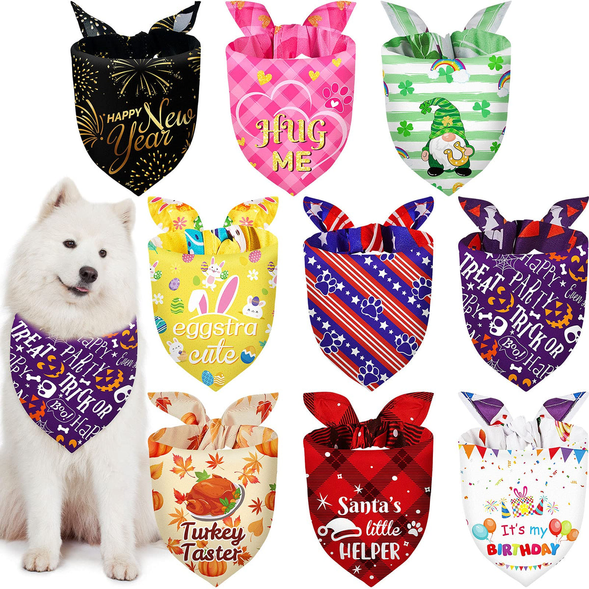 Weewooday 9 Pcs Holiday Dog Bandanas Adjustable Washable Pet Scarves