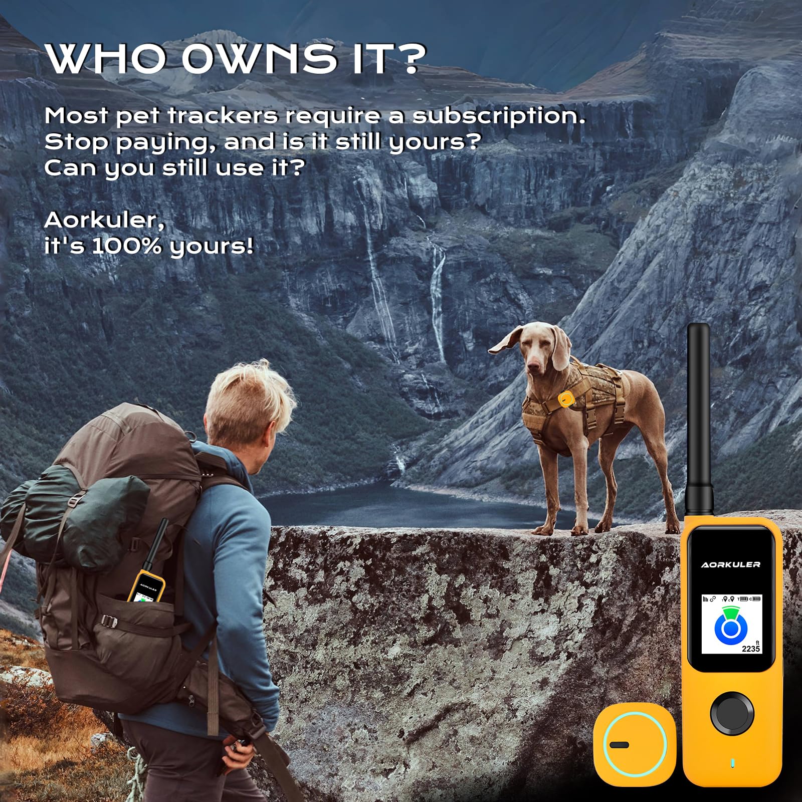 Outdoor GPS Dog Tracker – No Monthly Fees, No Phone or Cellular Signal Needed, Real-Time Tracking for Remote & Rural Areas, Hiking, Camping, Farms & Large Open Spaces(Tracker 2)