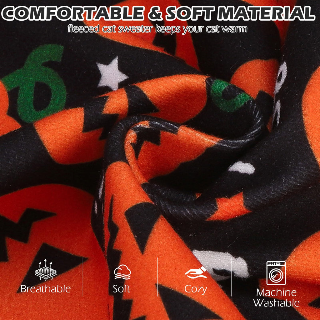 EXPAWLORER Halloween Cat Sweater Warm Fleece Pet Clothes for Cats Only