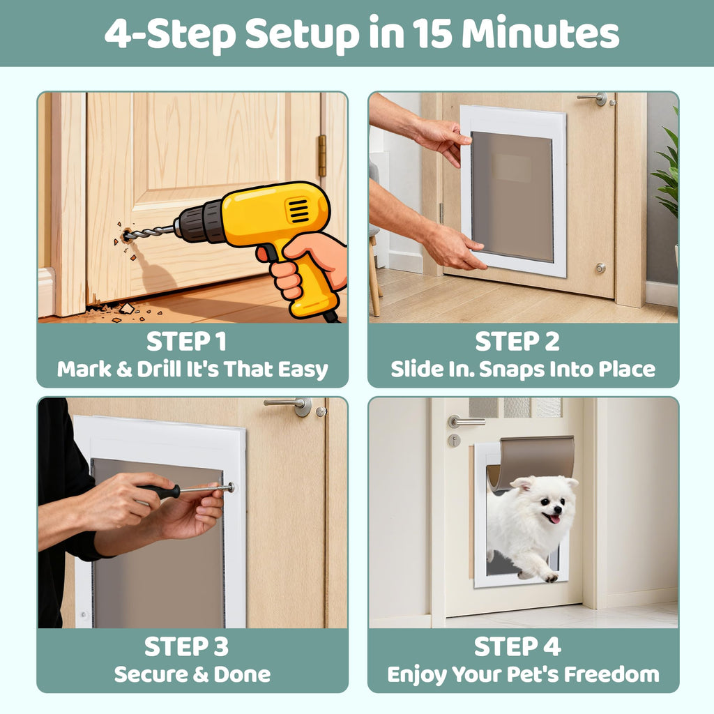 Rseord Durable Pet Door, Aluminum Door for Dog and Pets, X-Large Doggie Door with Automatic Closing Magnetic Flaps, Ideal for Interior and Exterior Doors, Screen and Wall, Weather Resistant