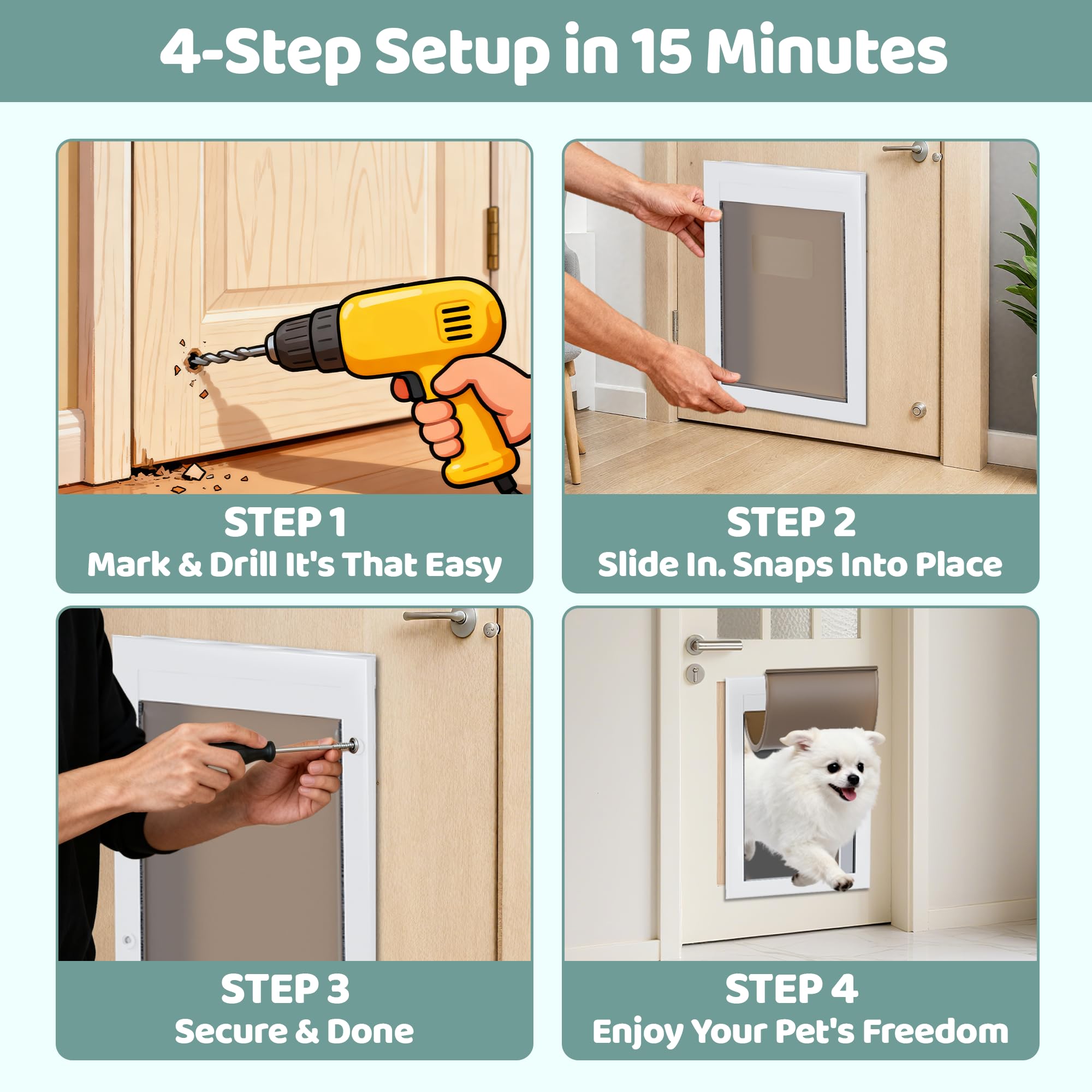 Rseord Durable Pet Door, Aluminum Door for Dog and Pets, X-Large Doggie Door with Automatic Closing Magnetic Flaps, Ideal for Interior and Exterior Doors, Screen and Wall, Weather Resistant