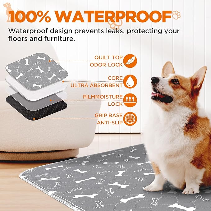 Washable Pee Pads for Dogs, 2 Pack Dog Pee Pads Washable, Waterproof Puppy Pads Mat Reusable Fast Absorbent Dog Potty Training Pads, Whelping Pads for Playpen Crate - 24”x24”