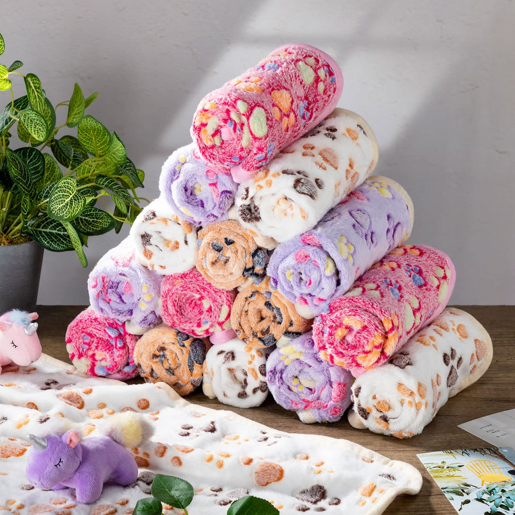Chumia 40 Pcs Dog Blankets Soft Fluffy Fleece Washable Puppy Sleep Blankets Small Mat for Pets Throw Warm Bed Mat for Dog Puppy Cat (Pink,White,Brown,Purple,Paw)