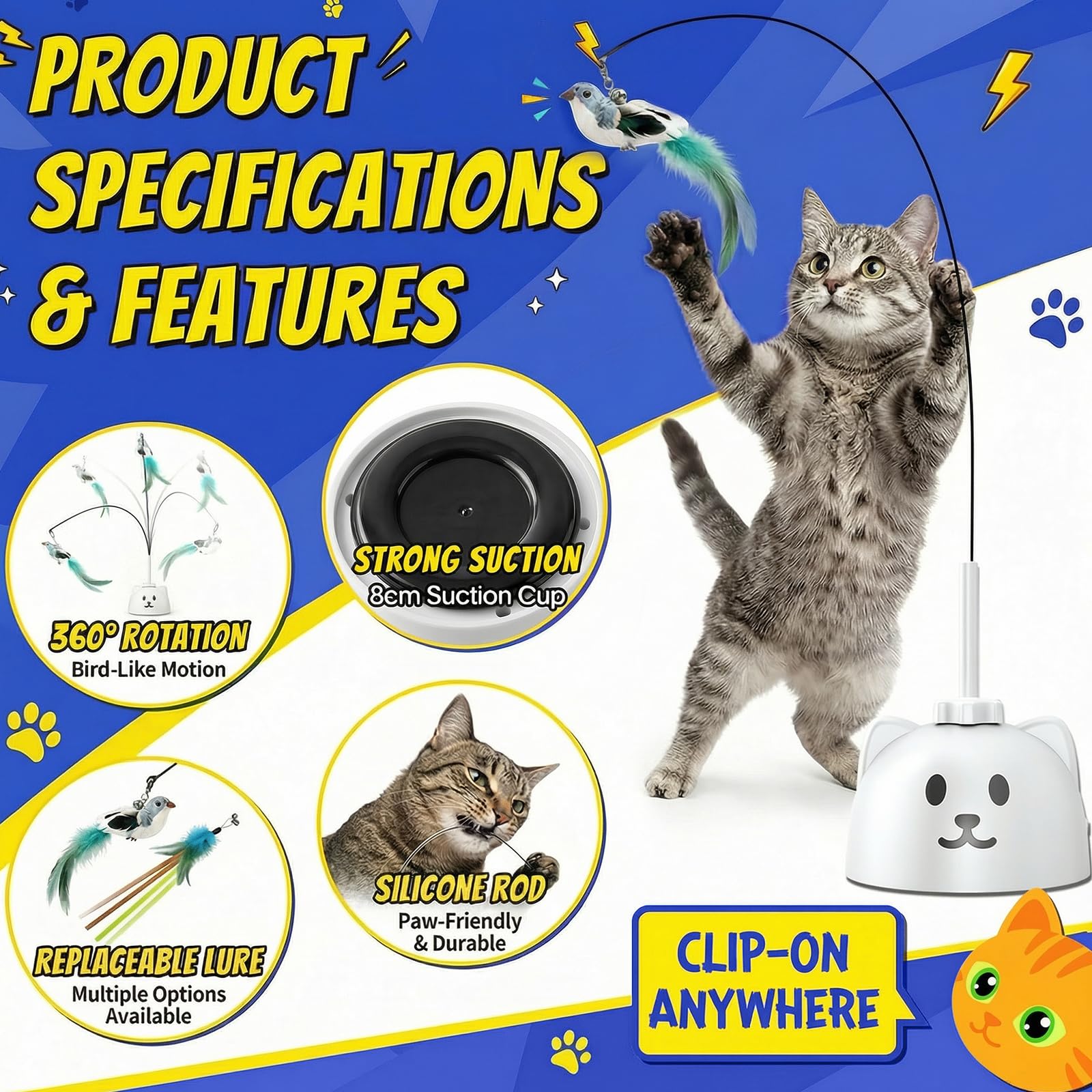 CATPICK Automatic Interactive Cat Toy, Flying Bird Wand for Indoor Cats