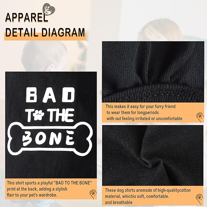 Discover Cozy Cotton Canine Wear: Soft, Lightweight, and Breathable Dog Shirt Vest with Eye-Catching Graphics(Bad to The Bone), Keeping Your Furry Friend Warm and Comfy! Black S