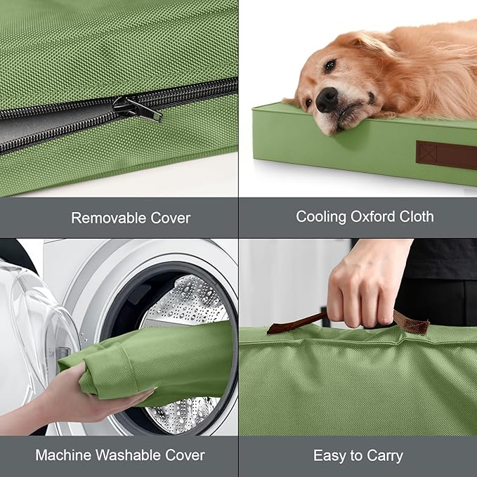 Outdoor Dog Bed for Small Dogs & Cats, Waterproof Dog Crate Mat Orthopedic Egg Crate Foam with Washable Removable Oxford Cover, Light Green