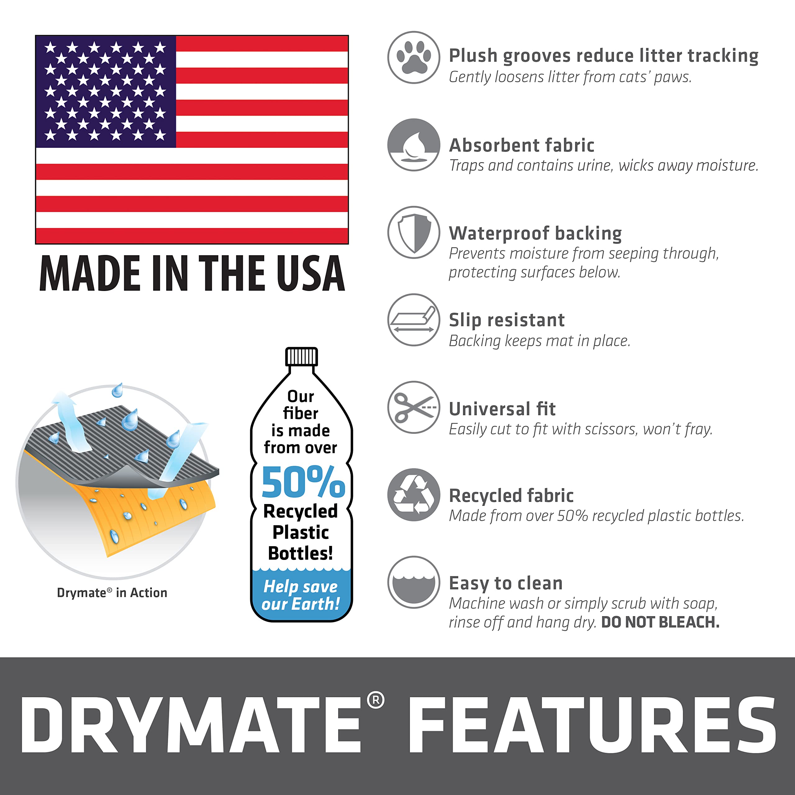 Drymate Cat Litter Box Mat, Litter Trapping Mat, Charcoal, 30x45 Jumbo XXL