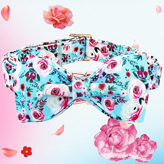Elegant little tail Dog Collar, Rose Print Pet Collar Summer Dog Collar Durable Metal Buckle Dog Collars Cotton Pet Adjustable Dog Collars for X-Large Dogs, A: Blue Flower