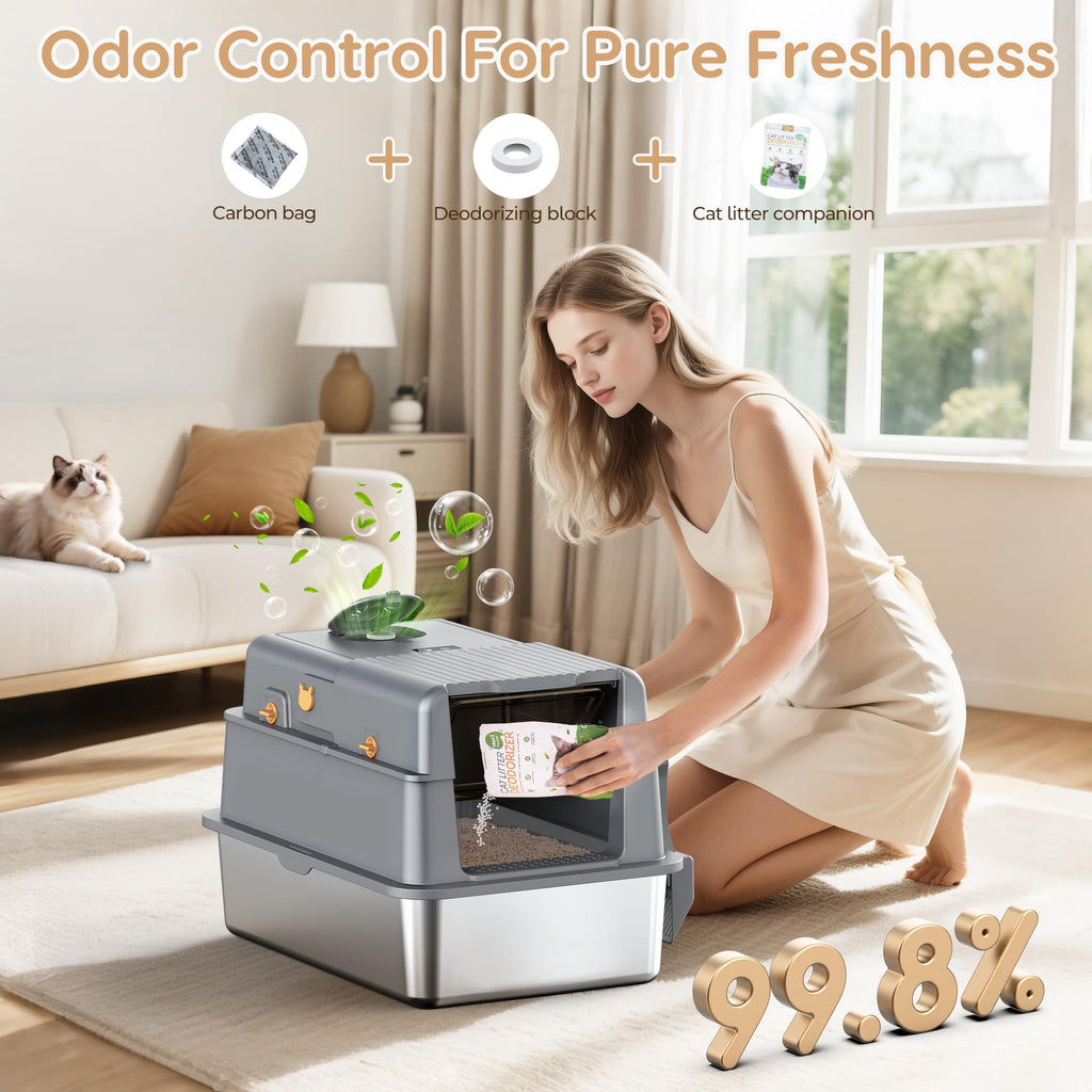 PalNests L7 Ultra-Stainless Steel Litter Box, Smart Odor Control System