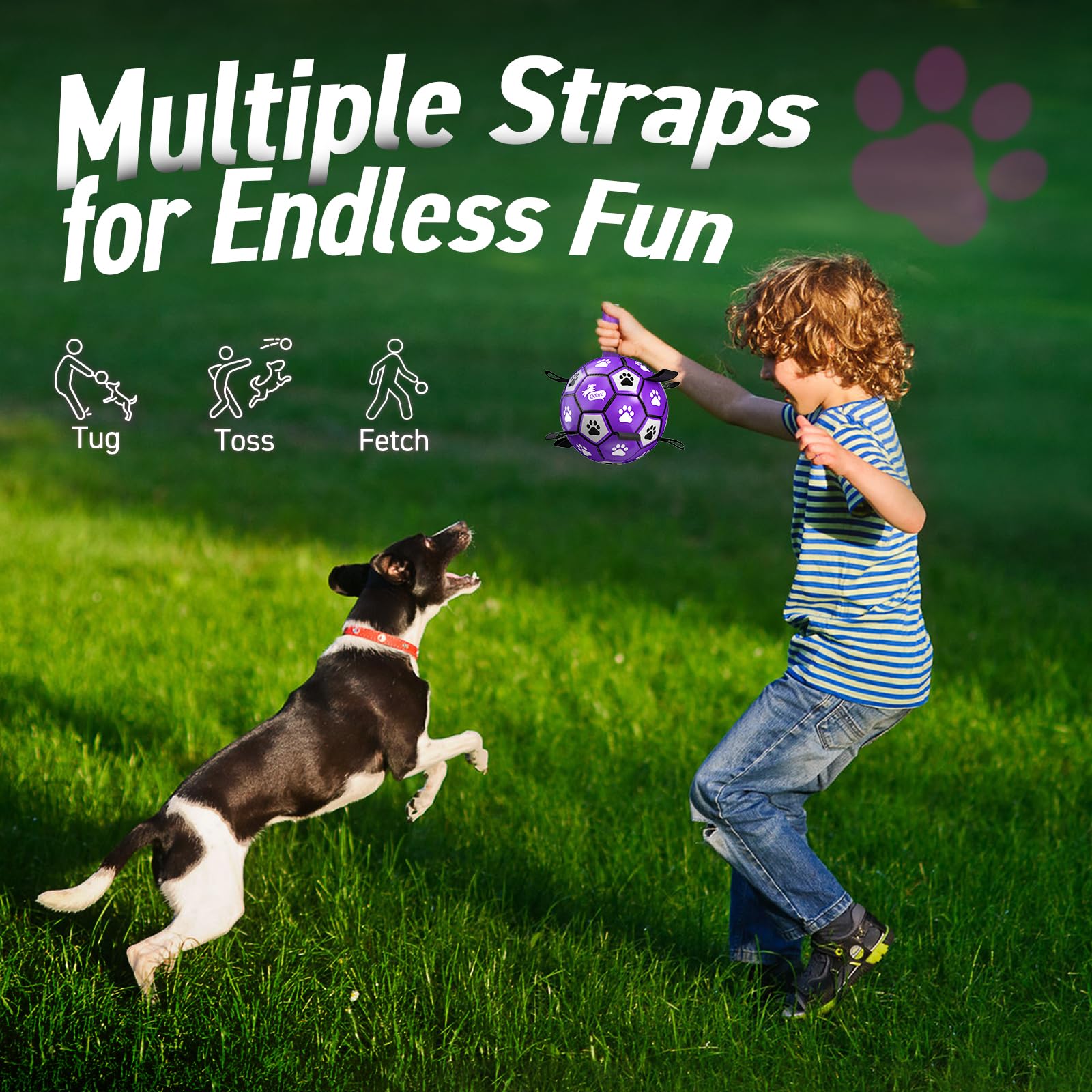 QDAN Dog Toys Soccer Ball with Straps - Dog Water Toy, Puppy Birthday Gifts, Durable Dog Balls for Small Medium Dogs （6 Inch）