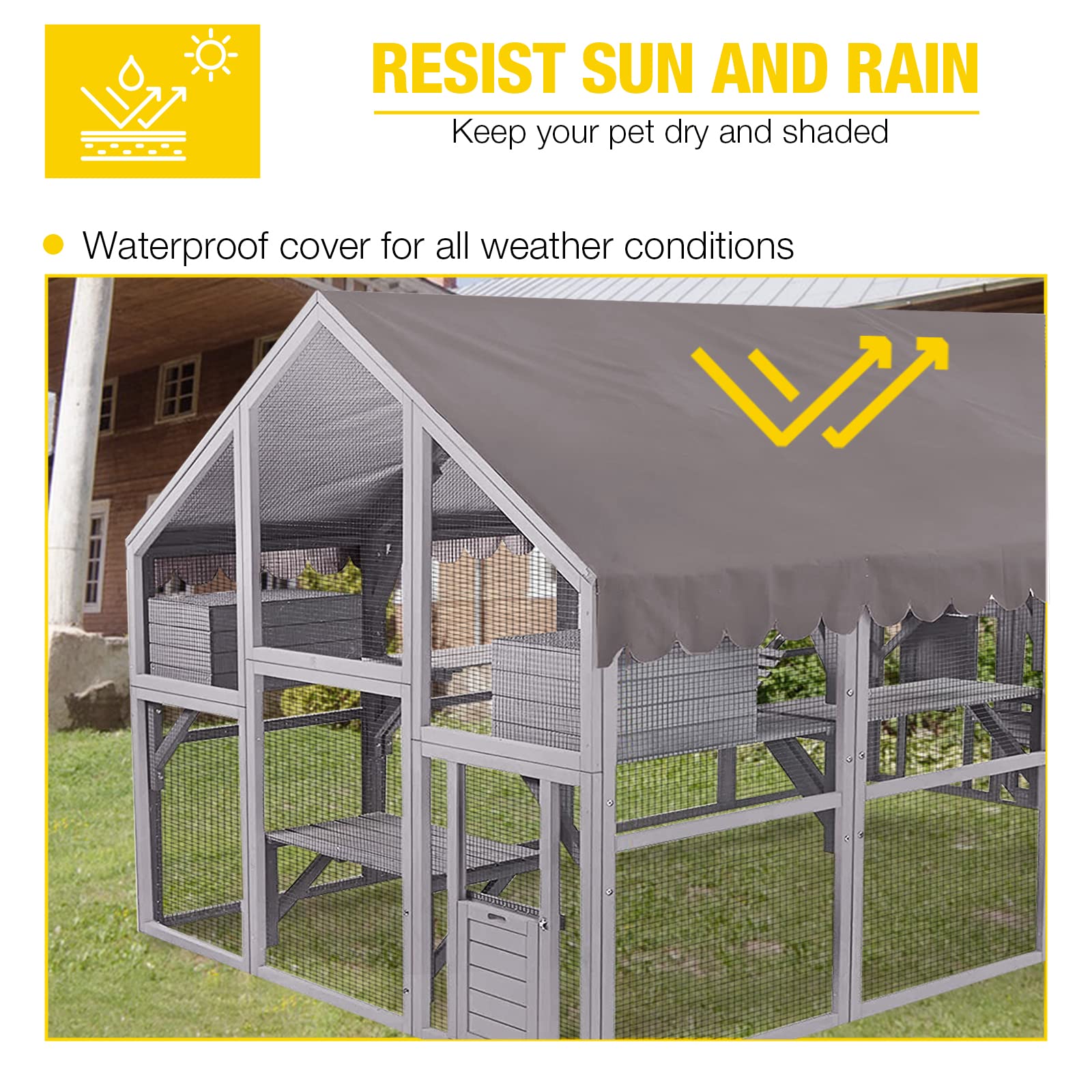 Aivituvin Extra Large Catio Outdoor Cat Enclosure Window Design for 10-20 Cats, 70"H Walk-In Patio Cat House with 4 Access Doors, Waterproof Roof, Spacious Kitty Cage for Multiple Indoor Outdoor Cats