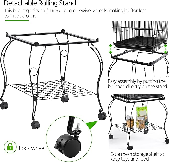 Yaheetech 57" Open Top Bird Cage with Detachable Rolling Stand & Storage Shelf, Parrot Cage for Cockatiels, Quaker, Conures, Caique & Small to Medium Parrots