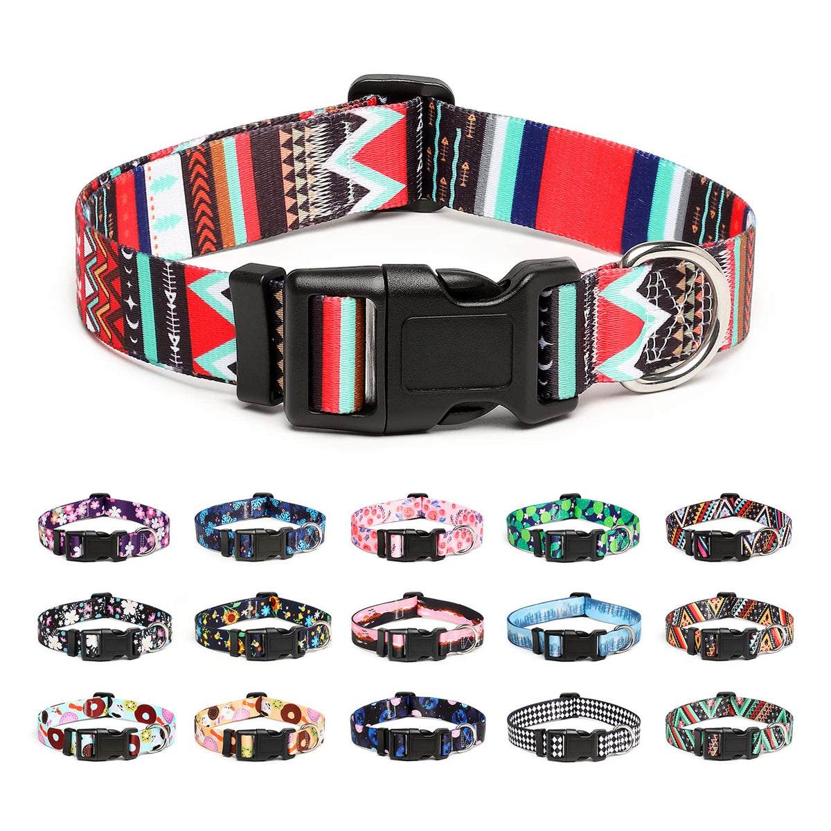Mercano Adjustable Dog Collar - Special Design Patterns, Soft Nylon Comfortable Sturdy Pet Collar for Small Medium Large Dogs (XS, Tribal Red)