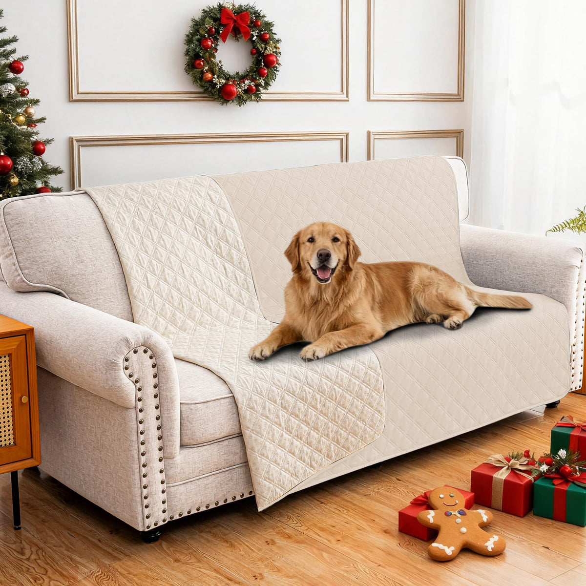 CYCMACO Waterproof Couch Covers for Pets, Waterproof Dog Bed Cover, Anti-Slip Soft Dog Blankets, Couch Cover for Dogs Washable, Pet Blanket for Puppy Large Dogs Cat (68x82 Inch, Beige)