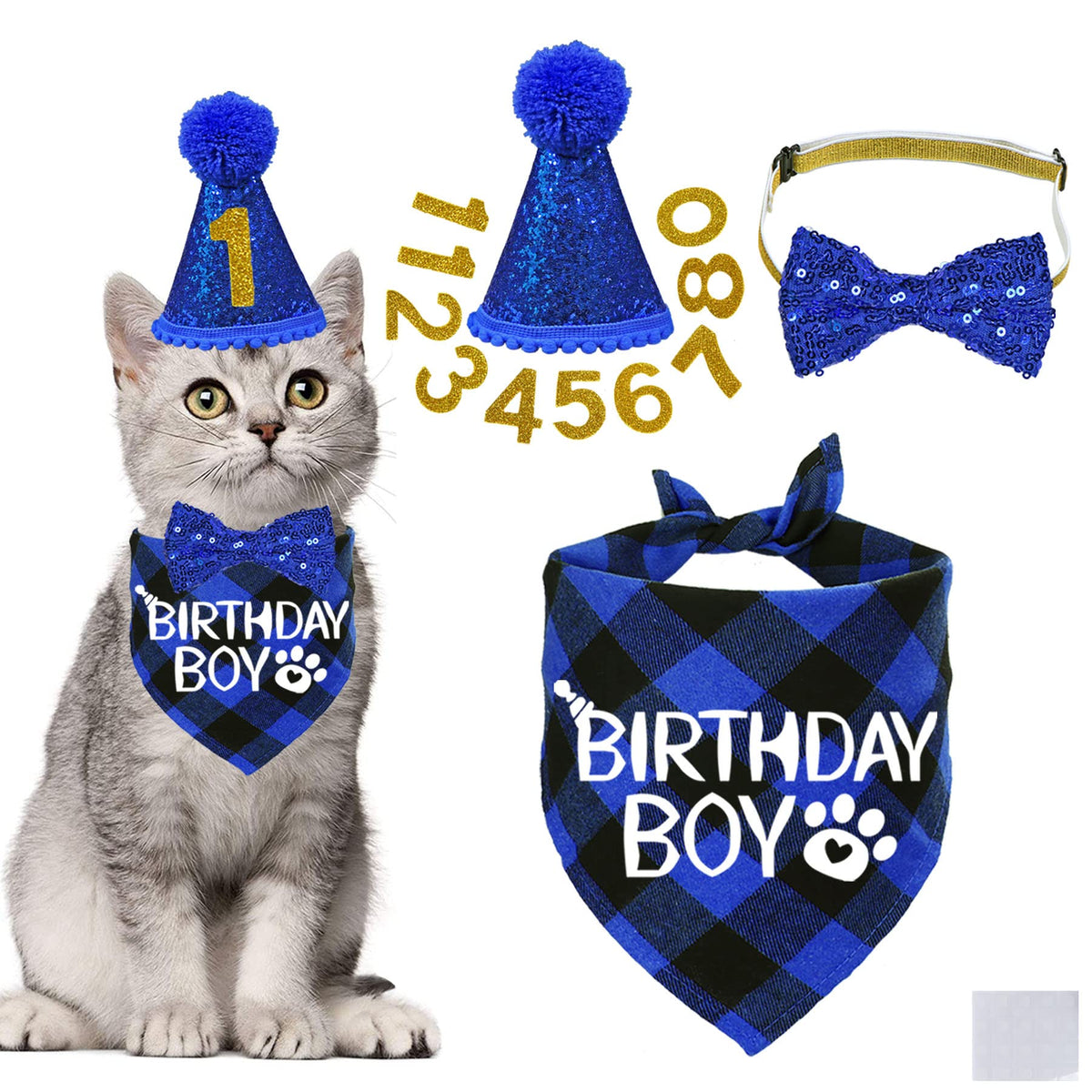 STMK Cat Birthday Party Supplies, Cat Birthday Hat Bandana Bow Tie Collar Number Banner Garland Meow Letter Balloons for Cats Kitten Outfits Decorations (Pink)